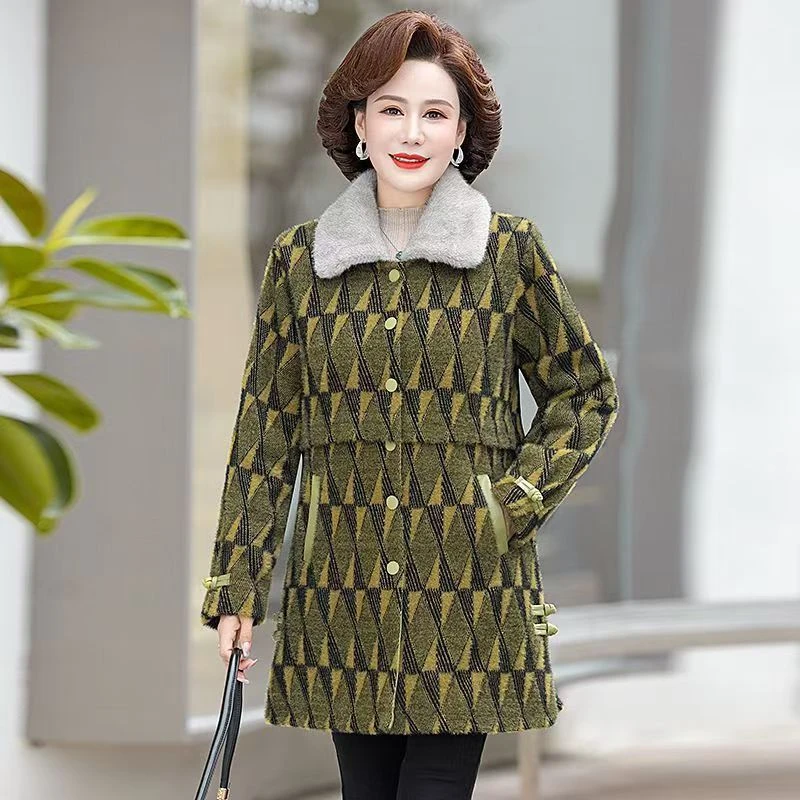 7522冬季妈妈装加绒保暖加厚外套中老年翻领棉衣外套（3号仓）