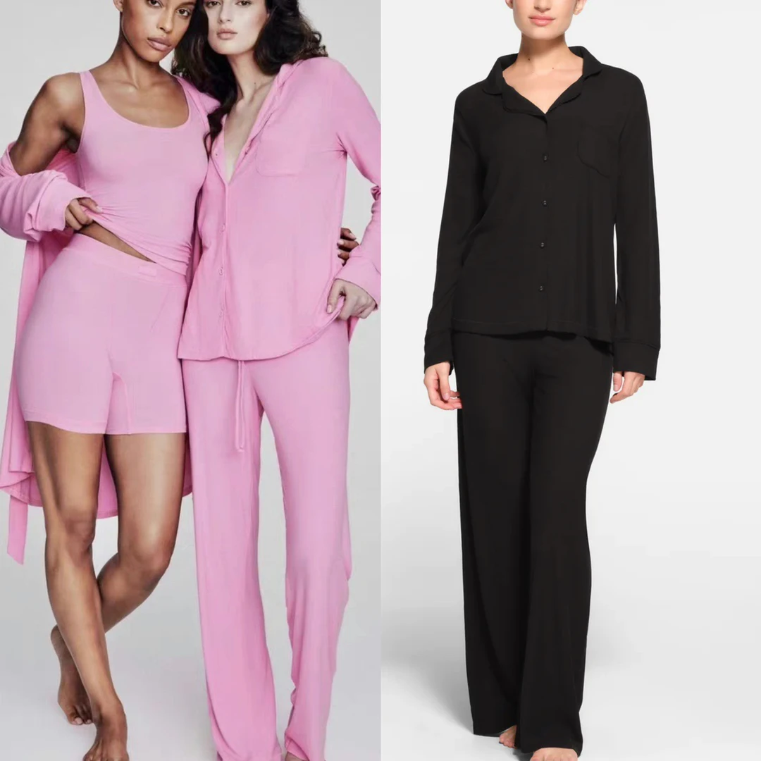 卡戴珊早春女士睡衣升级新款莫代尔螺纹长袖长裤舒适可外穿家居服