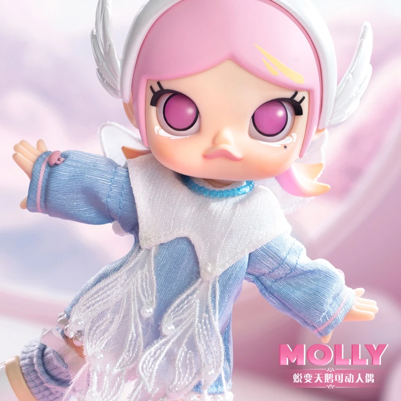 泡泡玛特MOLLY蜕变天鹅可动人偶bjd娃娃公主可爱手办摆件