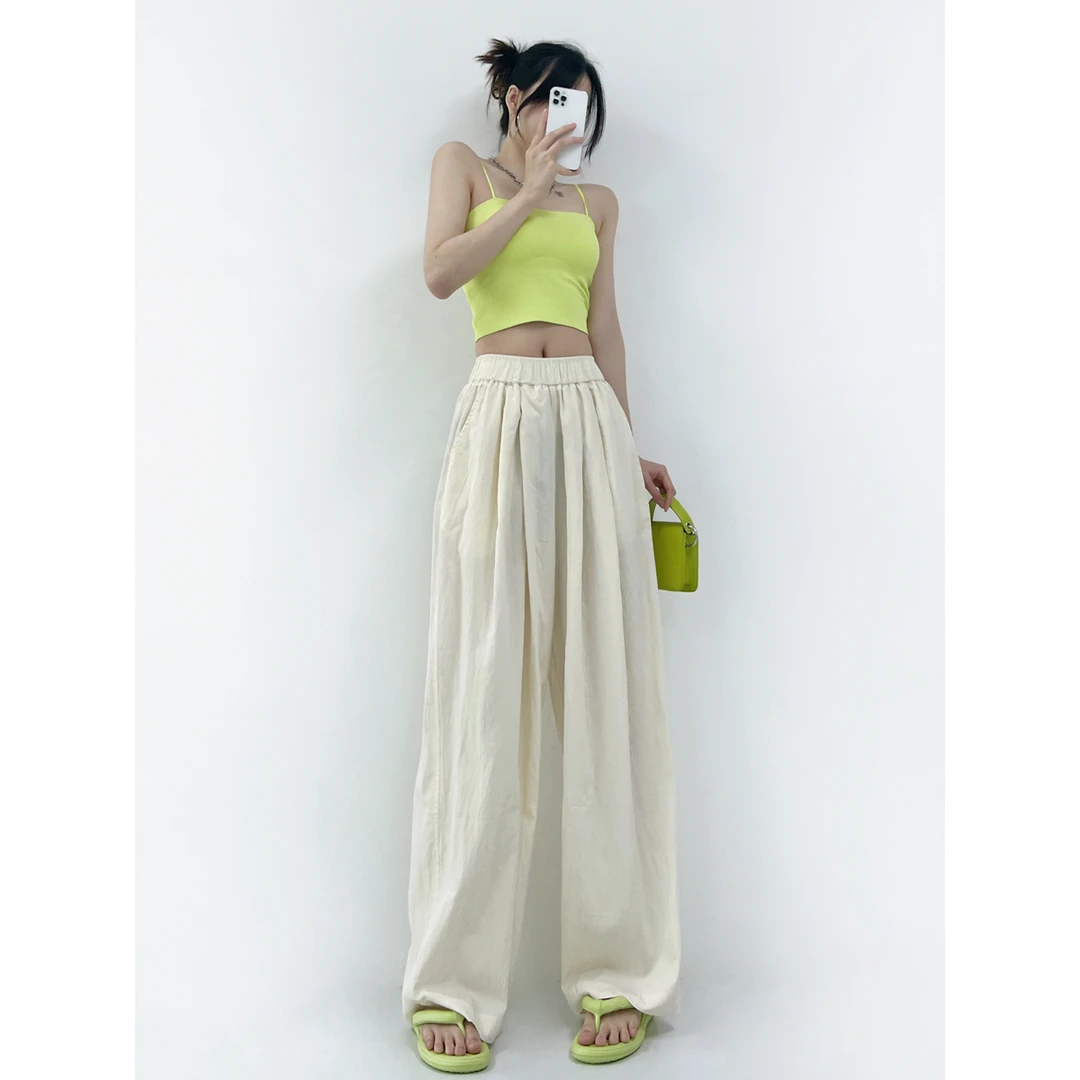 兔芊羽高个子设计感松紧百搭宽松阔腿褶皱显瘦垂感加长拖地山本裤