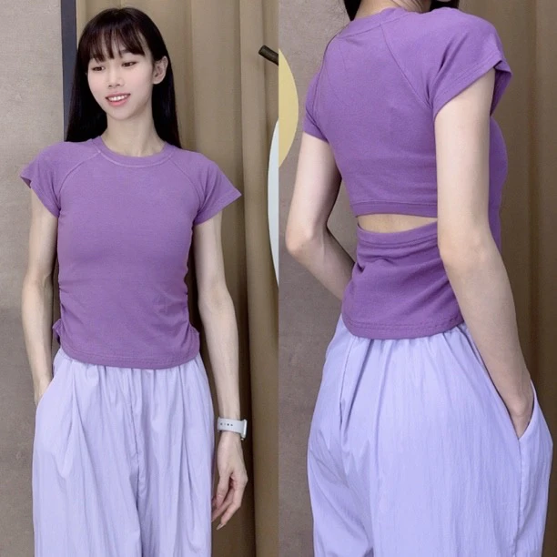 ShiShi练功形体服夏季现代舞短袖露背上衣女古典中国舞舞蹈服高腰