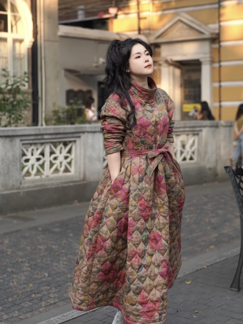 漾.前后两穿晕染色原创松弛苎麻绗棉袍子天然植物染料定制外套