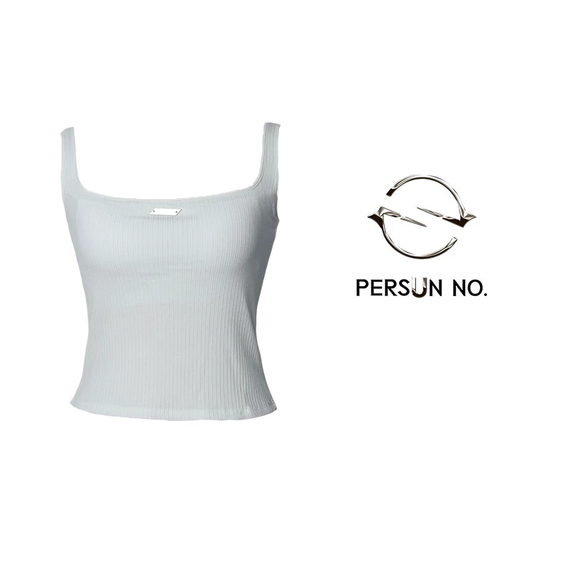 PERSUN NO.白色法式方领自带胸垫内搭背心PDE5D001