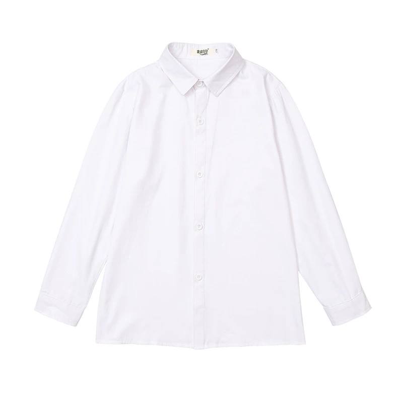 儿童春秋衬衫衬衣长袖白色时尚休闲打底春季中大童纯色翻领秋季