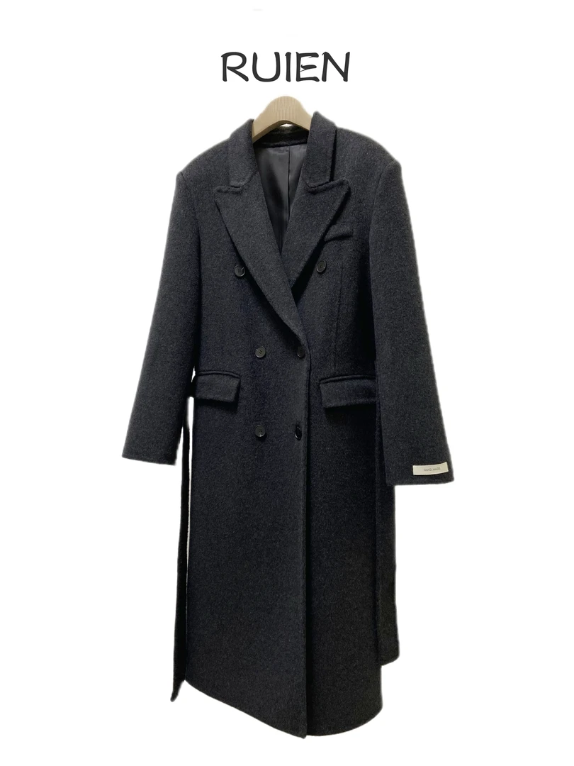 DF2120羊毛西装直角肩韩系高级感双排扣双面手缝大衣