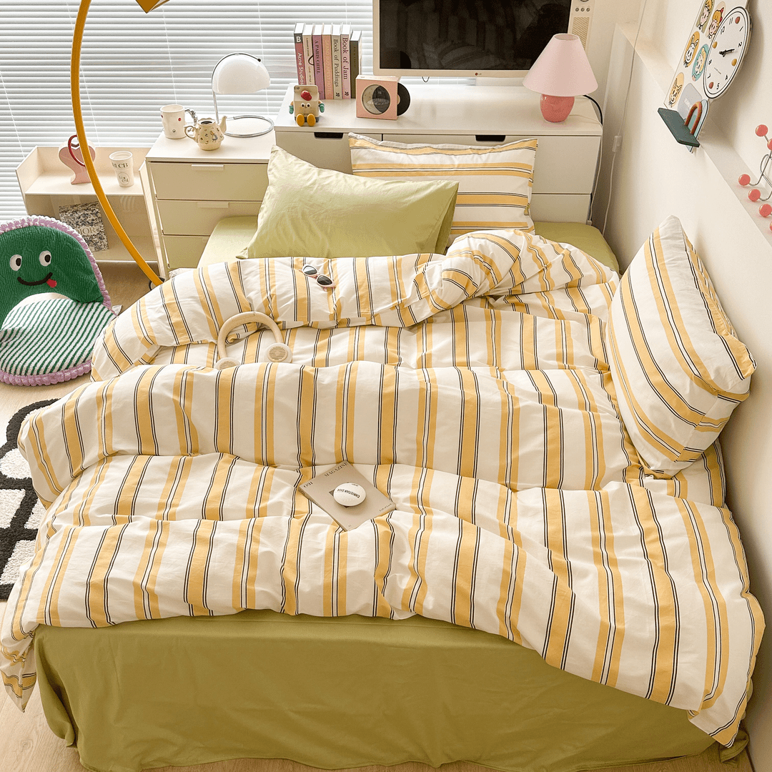 丽家平！颜值款开学季学生床品 学院风条纹全棉40支三件套宿舍床品