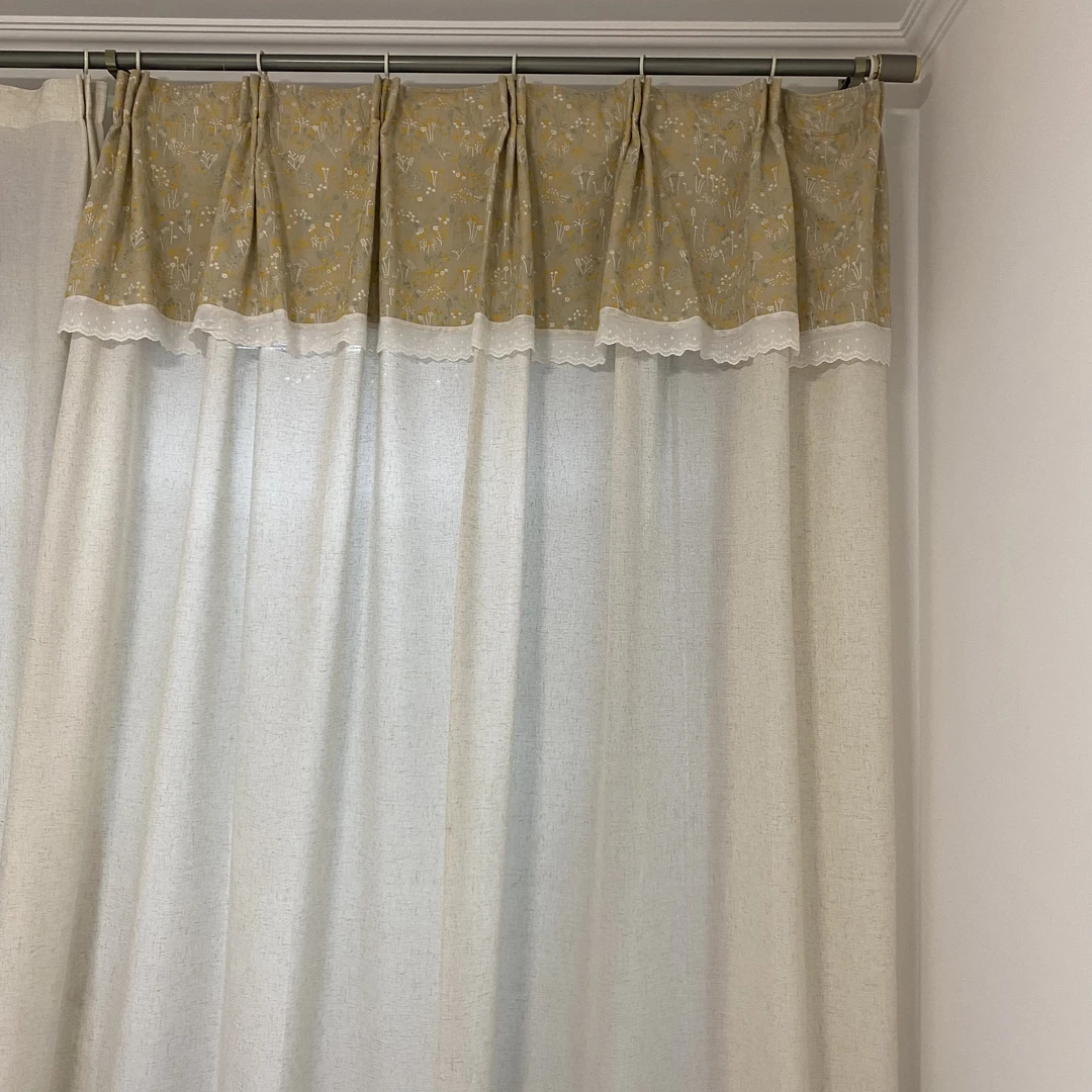 240✖️260刺绣亚麻拼接双帘头窗帘