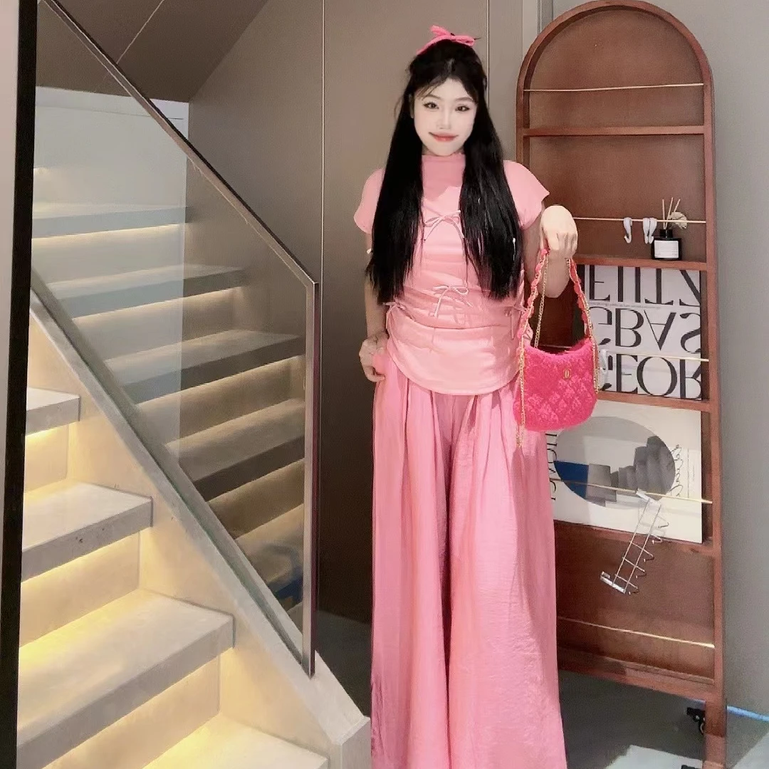 韩版设计感蝴蝶结阔腿裤