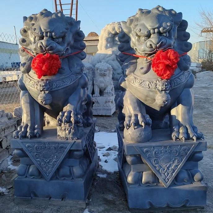 曲阳石雕大号一对汉白玉青石看门狮子祠堂家用摆件别墅庭院门口