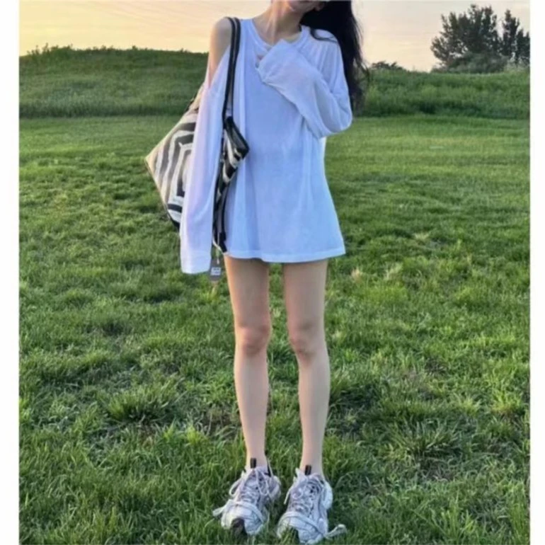 【现现24h发】清 夏季长袖百搭薄款显瘦宽松外穿上衣防晒衫