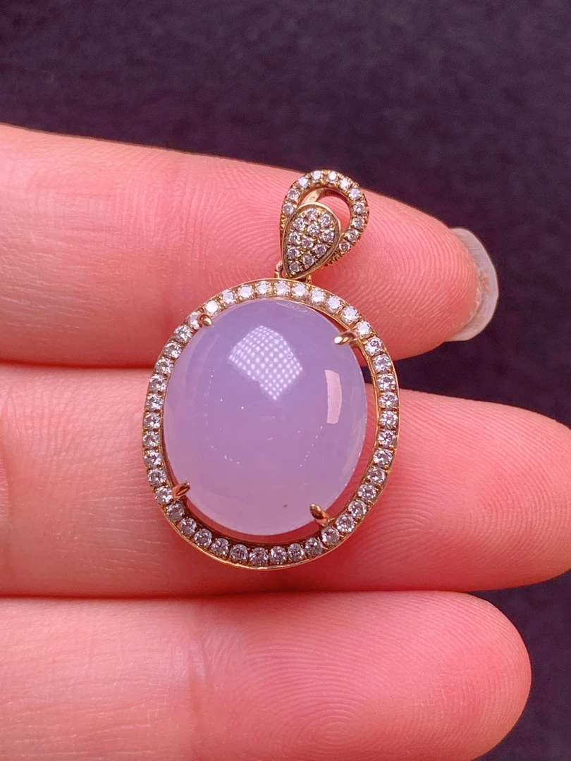 天然缅甸翡翠 冰紫蛋面吊坠