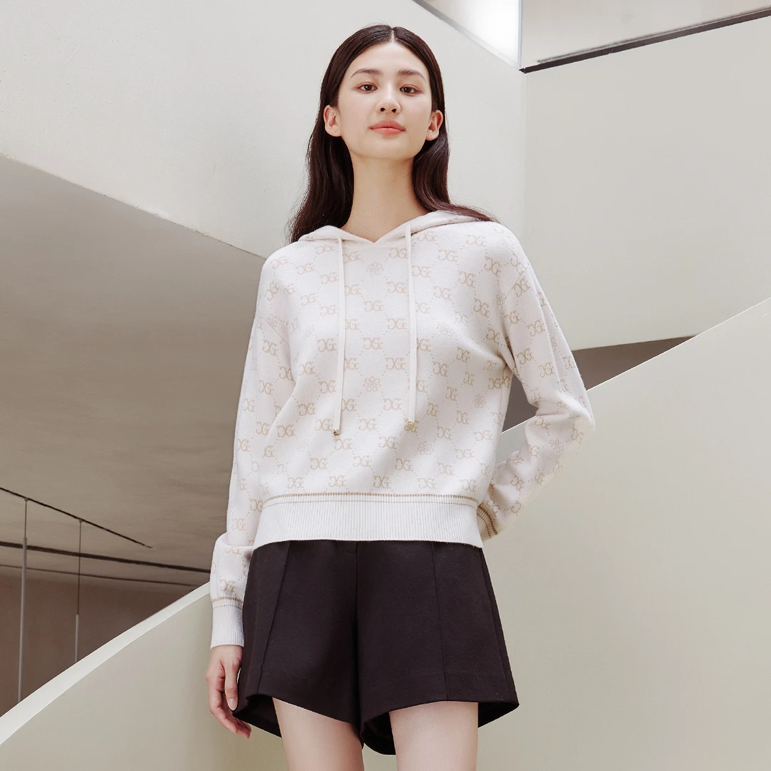 歌蒂诗冬季专柜新款休闲运动羊毛针织连帽简约卫衣上衣8D42Z0929