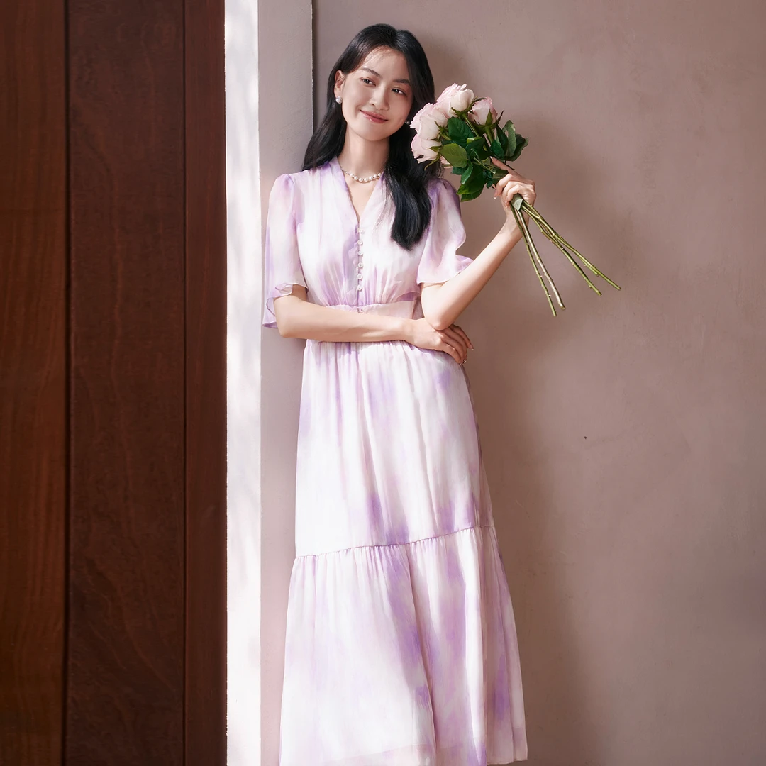 歌蒂诗夏季专柜新款时尚渐变色优雅气质仙气显瘦连衣裙8E21L3837