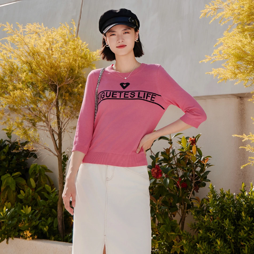 歌蒂诗2024春季专柜新款简约舒适时尚字母气质毛织衫女 1E12Z0521