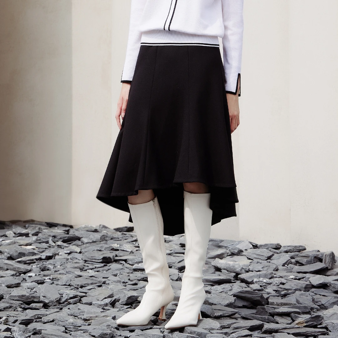 歌蒂诗冬季专柜新款经典黑色不规则鱼尾摆半身长裙 8D41Q1816