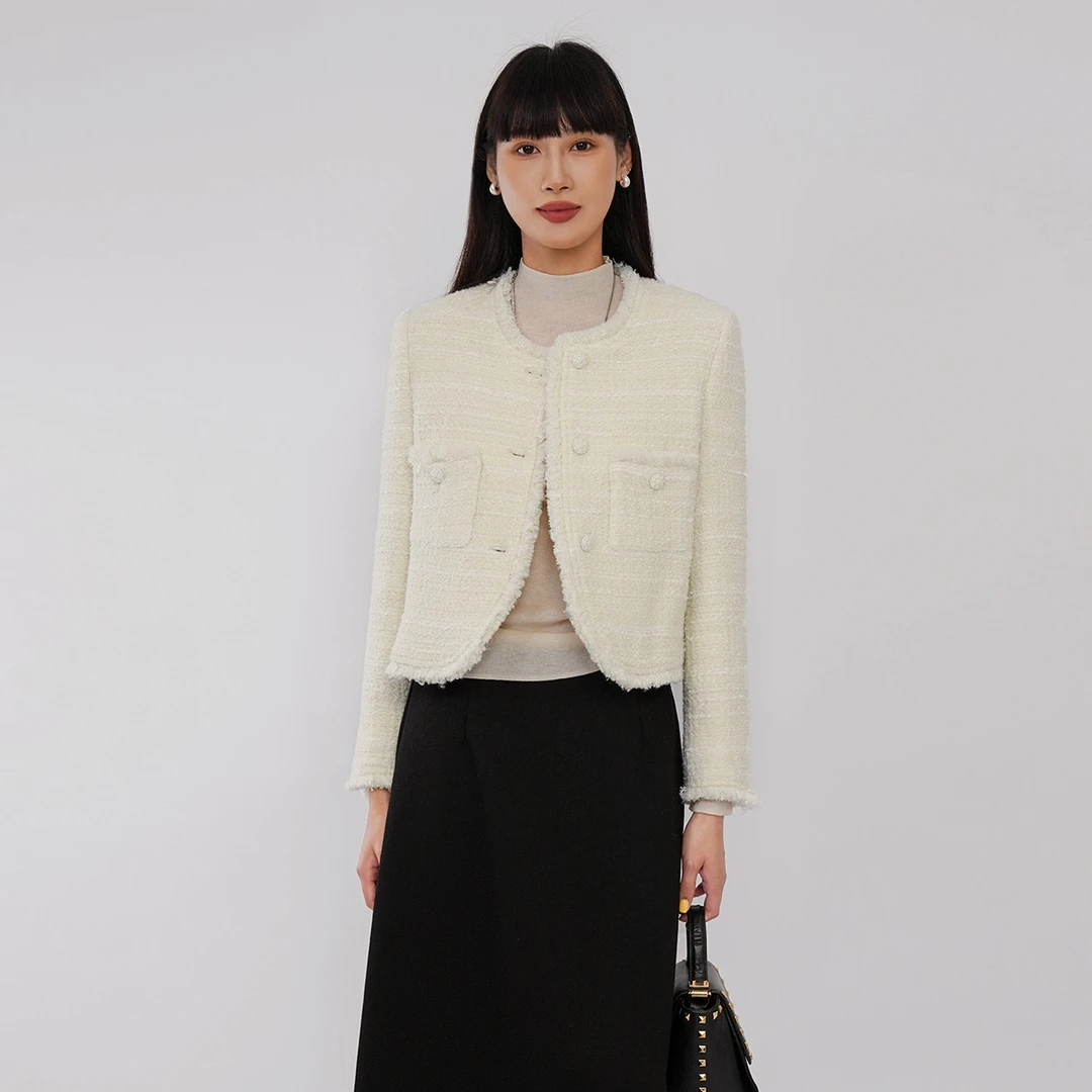 歌蒂诗2024冬季新款高级气质简约大方知性小香风短外套 5E43W5716