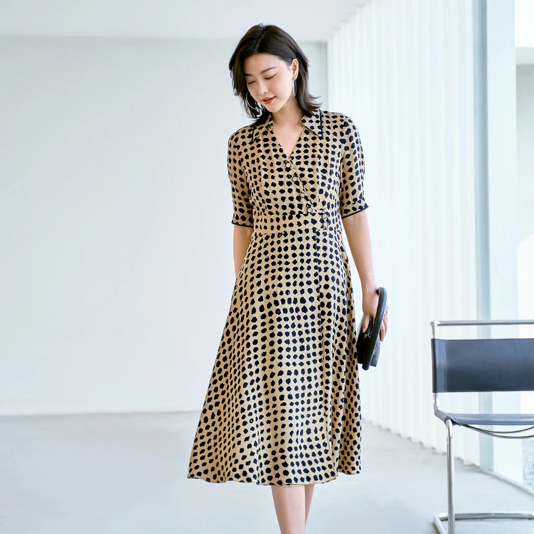 歌蒂诗秋季专柜新款时尚气质收腰显瘦波点连衣裙女 8C31L2836