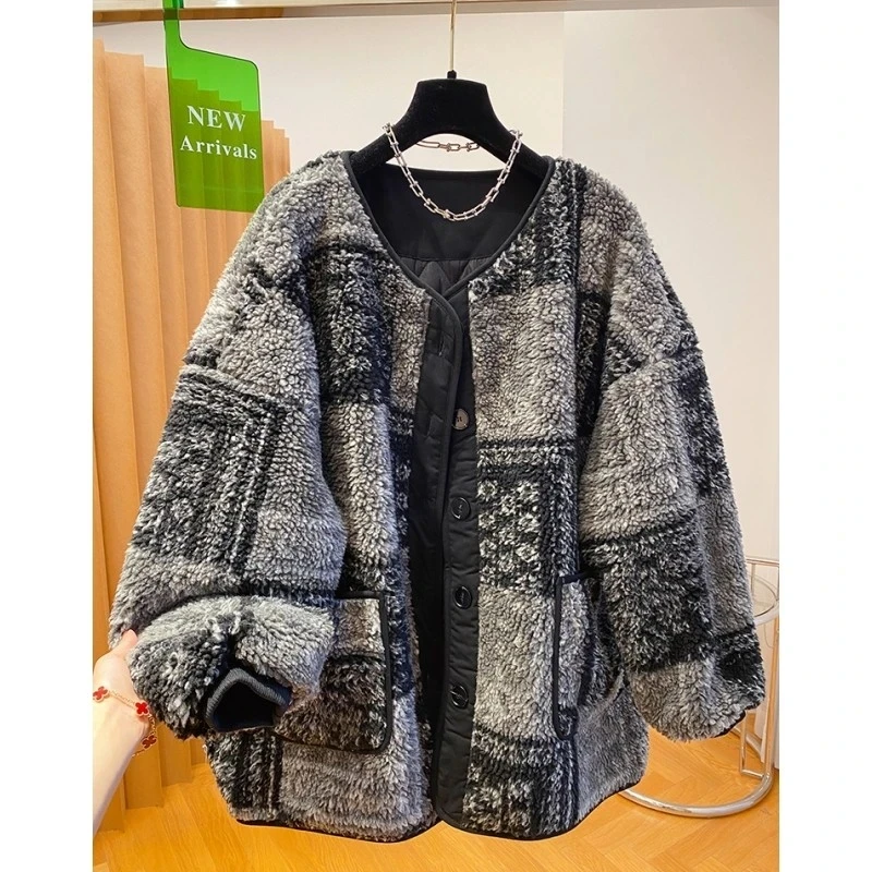 微胖妹妹大码冬季格子夹棉外套女超好看保暖时尚设计感机车服上衣