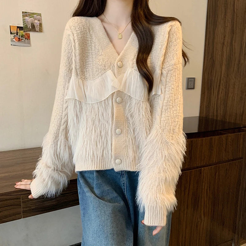 微胖妹妹大码长袖毛衣外套女2024秋冬显瘦小香风V领洋气流苏上衣