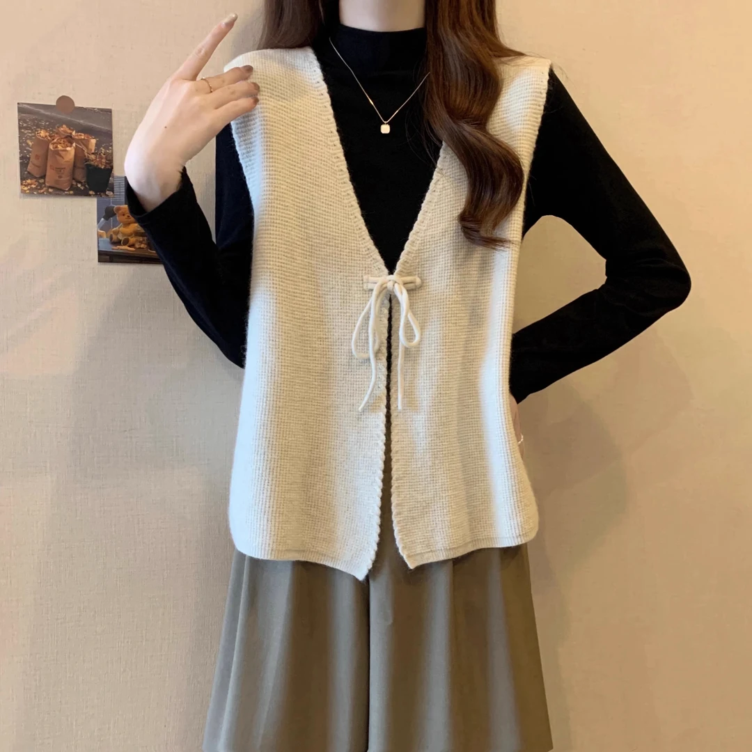 微胖妹妹大码秋冬中式风v领马甲针织开衫女显瘦背心马夹外套上衣