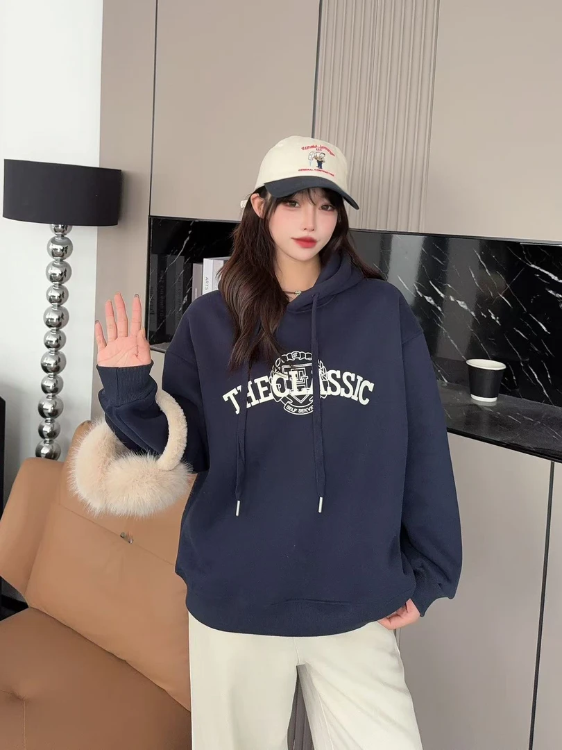 The连帽秋冬新款加绒卫衣