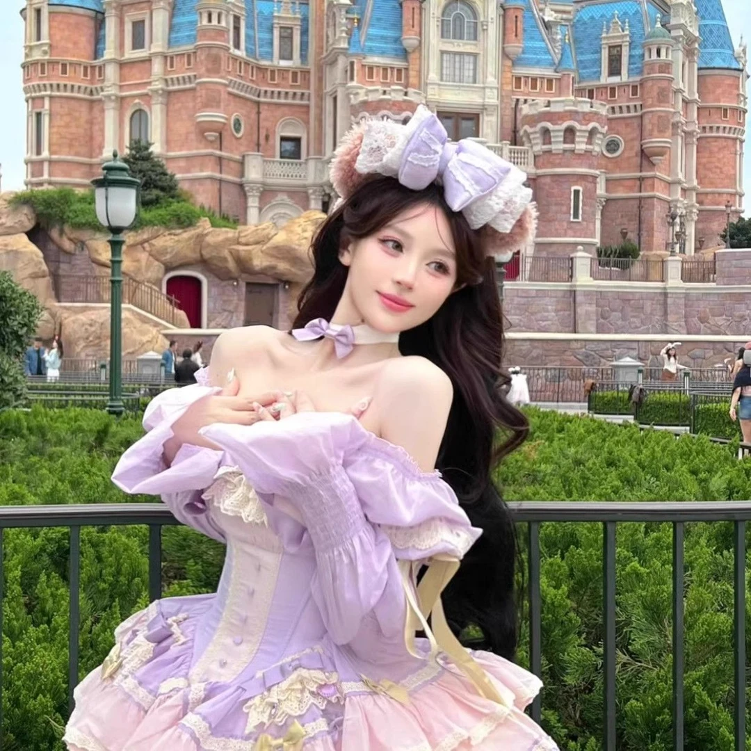 迪士尼手作定制春日雪莉玫发箍Lolita蝴蝶结头箍游乐园拍照头饰女