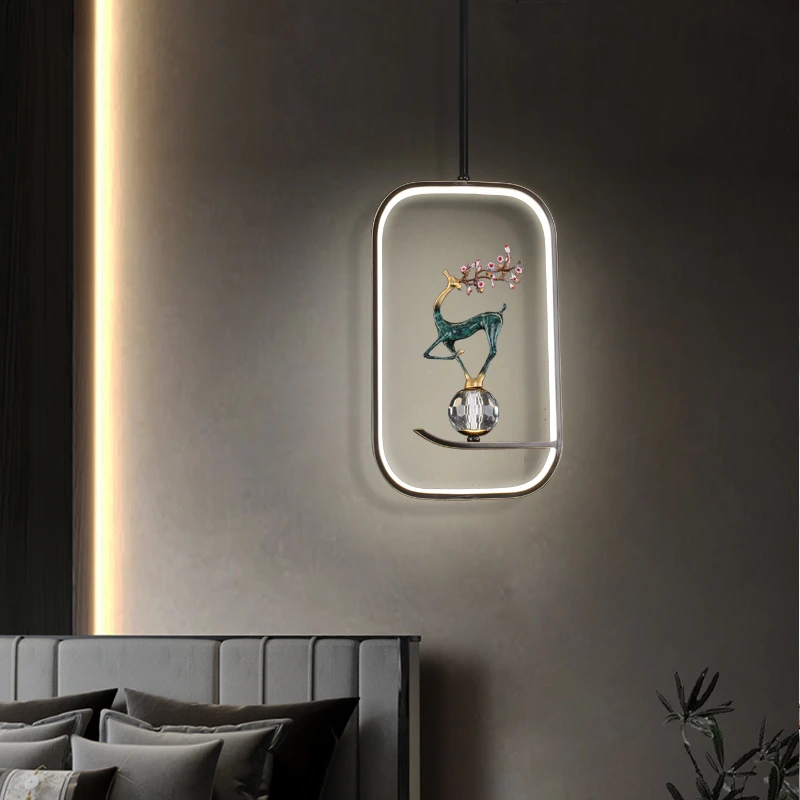 新中式全铜小吊灯客厅背景墙卧室床头走廊过道楼梯国风禅意全铜灯