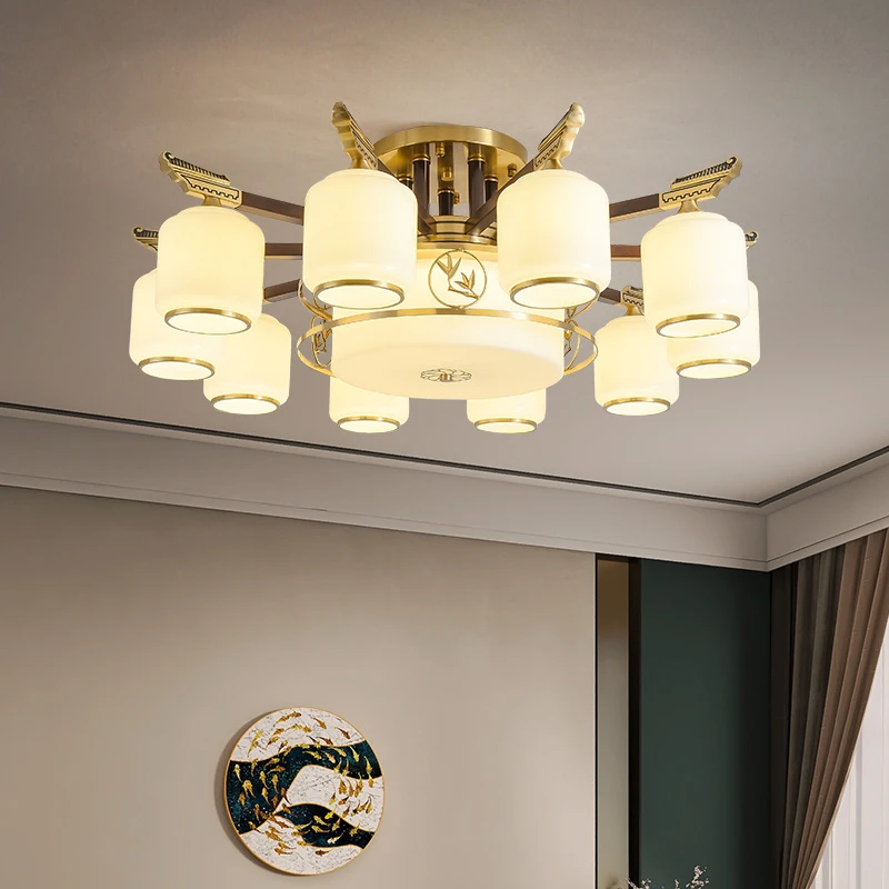 新中式吊灯铜加木客厅卧室中国风中式灯具