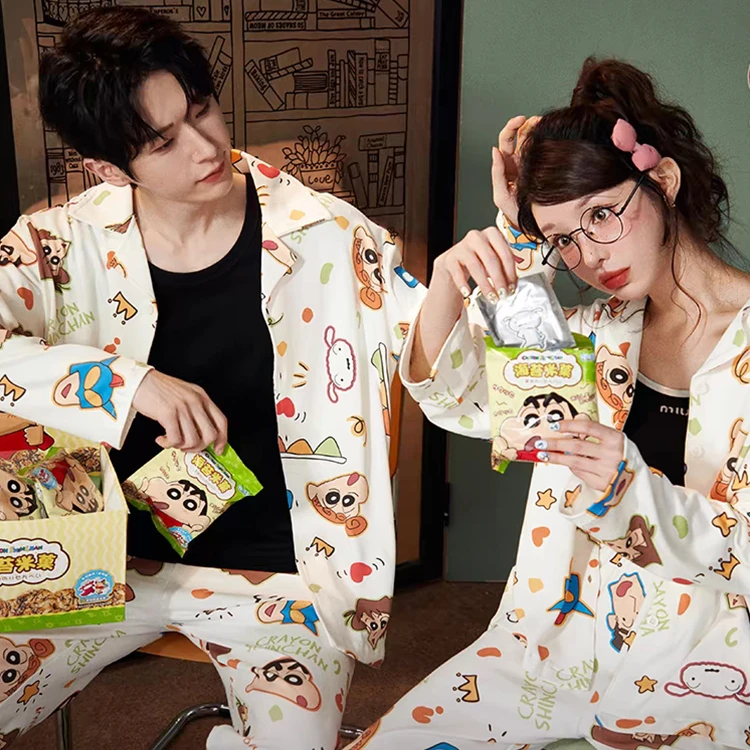 【 蜡笔小新】情侣长袖睡衣男女春秋日系卡通可爱轻柔软棉家居服