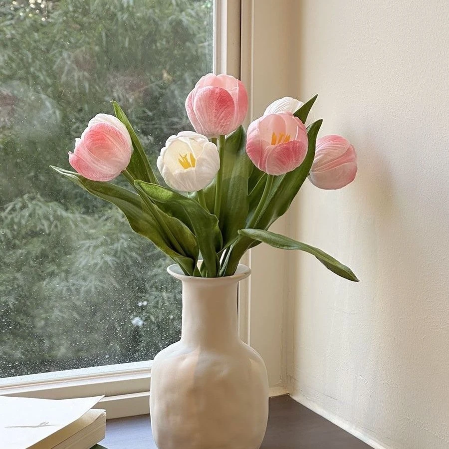 ins仿真花郁金香花瓶高档客厅假花餐桌摆设家居装饰装饰摆件