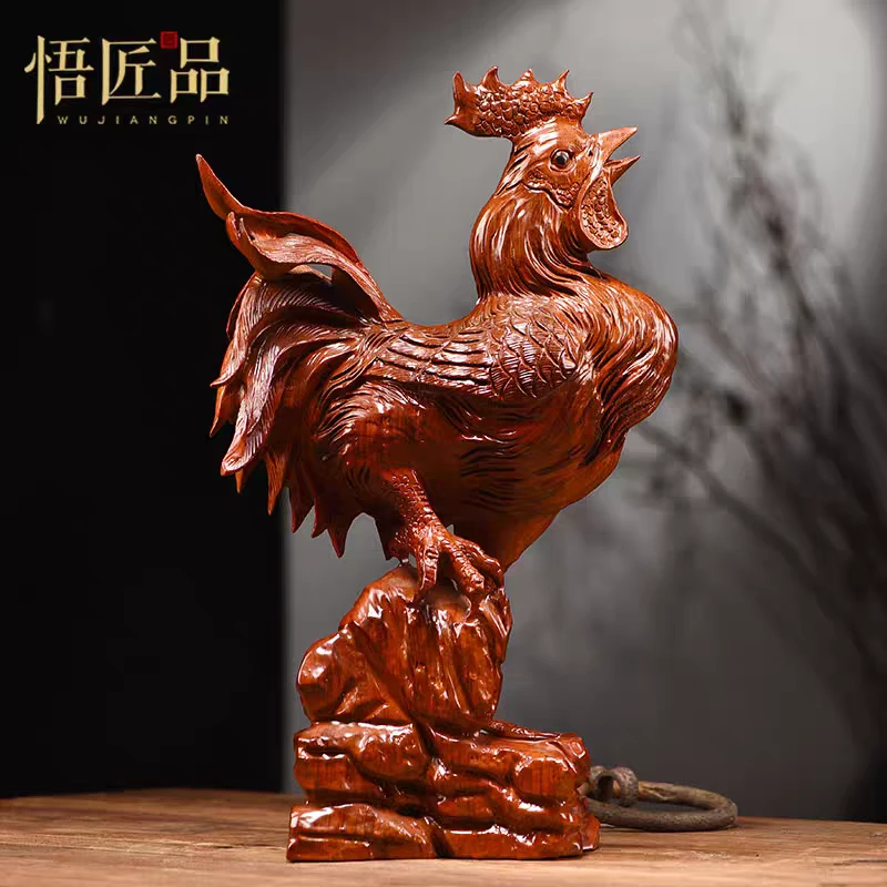 e698花梨木雕大公鸡摆件木质工艺礼品