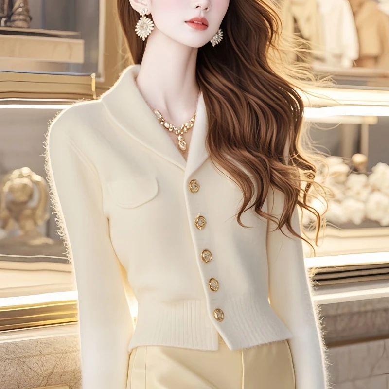 时尚设计感毛衣外套女士秋冬新款长袖减龄显瘦遮肚气质针织衫上衣