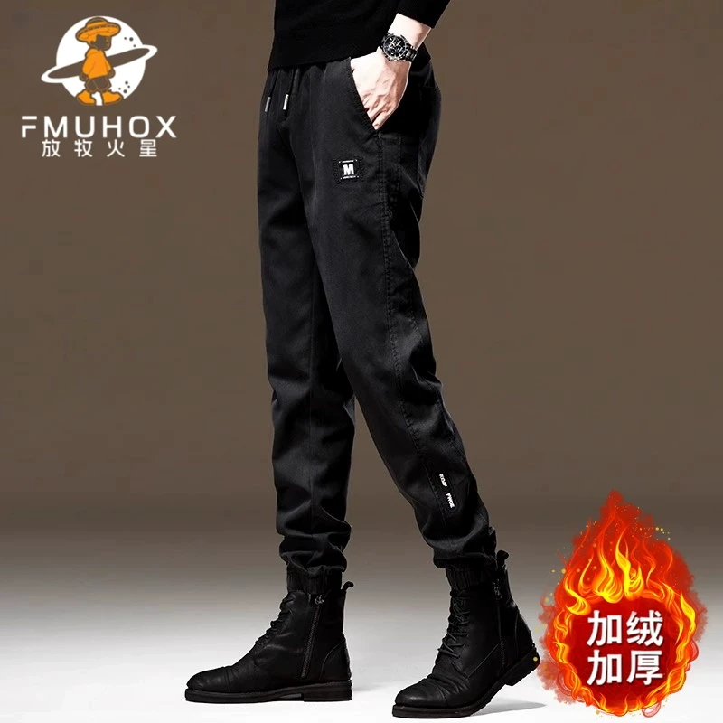 @放牧火星 高端重磅加绒休闲裤男2024冬季新款美式宽松束脚工装裤