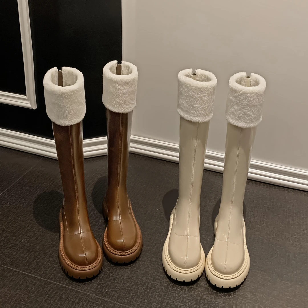 YDD/千山暮雪/秋冬简约韩版拼接毛毛保暖雪地靴厚底高筒长靴/125