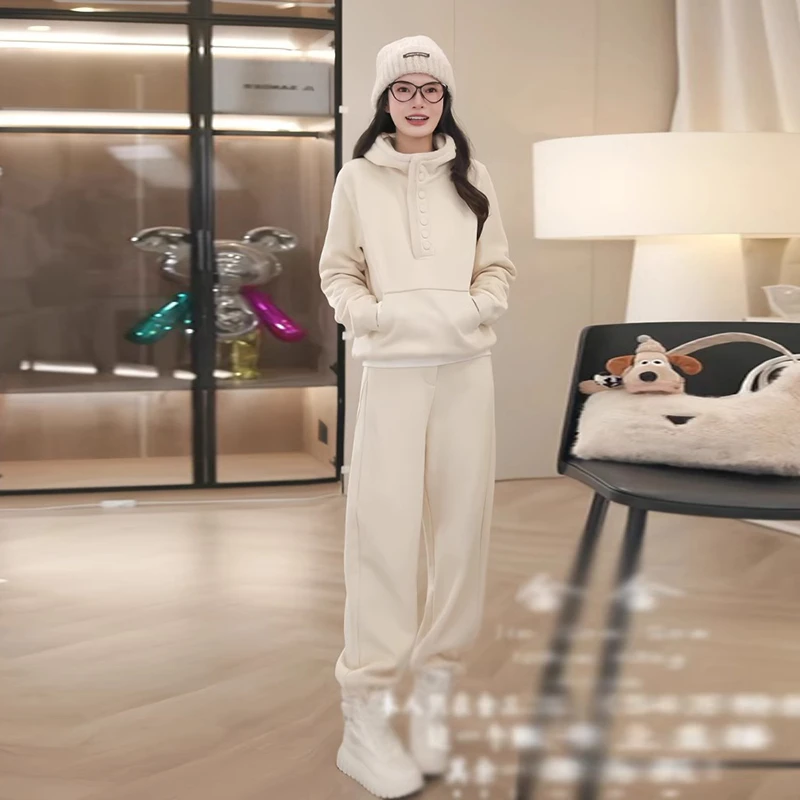 洋气加绒保暖连帽卫衣卫裤女秋冬2025新款休闲运动百搭时尚两件套