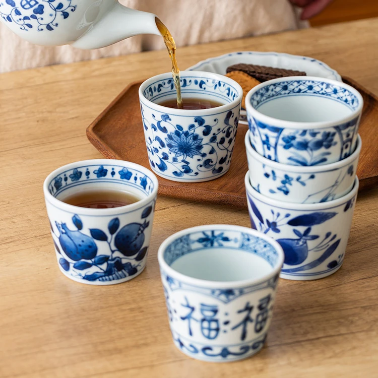 蓝凛堂系列日本进口釉下彩茶杯主人杯家用陶瓷水杯荞麦杯无把水杯