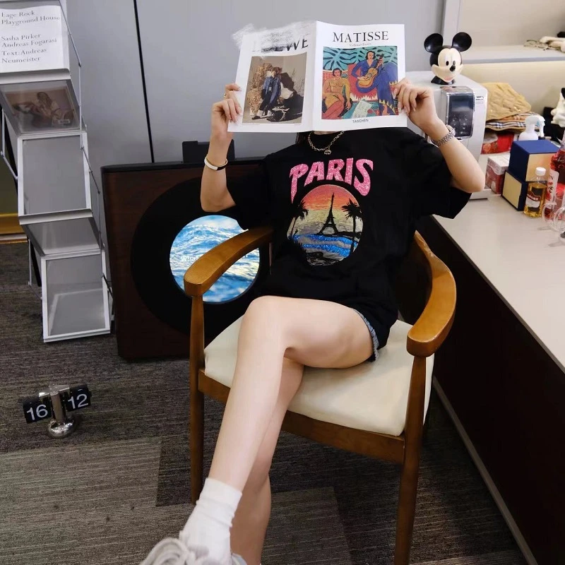 2025早春新款热带彩虹树串珠短袖T恤D2019