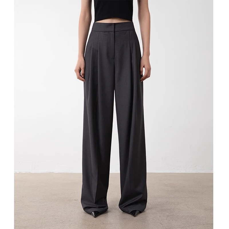 芳珞2024夏季新款高腰西装阔腿裤西装裤高级显瘦百搭