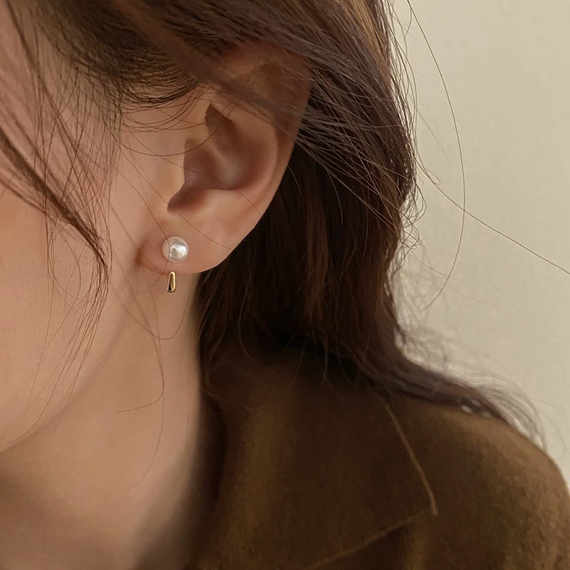铜合金仿珍珠耳饰 简约两戴单珠雨滴时尚银针耳饰 E-7