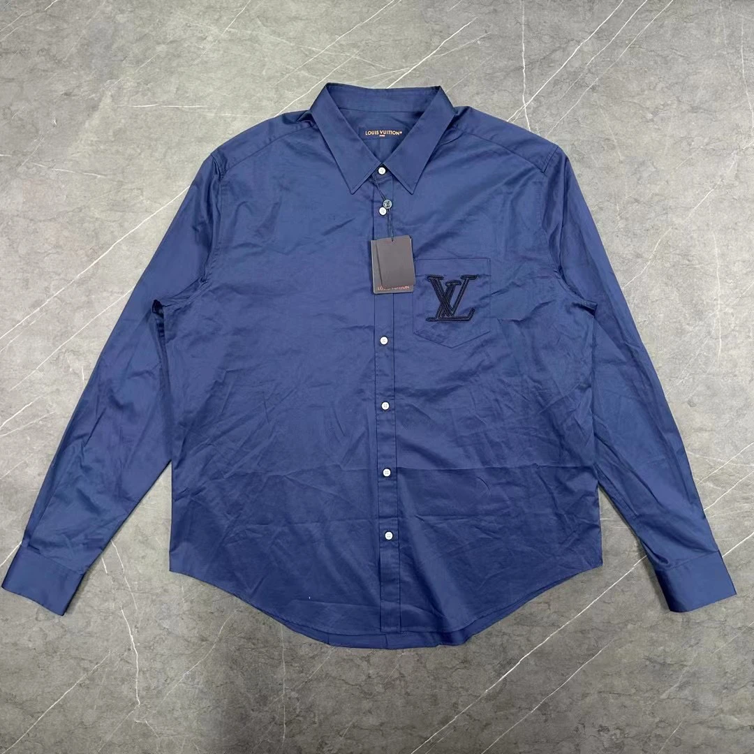 Louis Vuitton/全新带吊/6L码 路易威登 菲董深蓝色刺绣logo衬衫