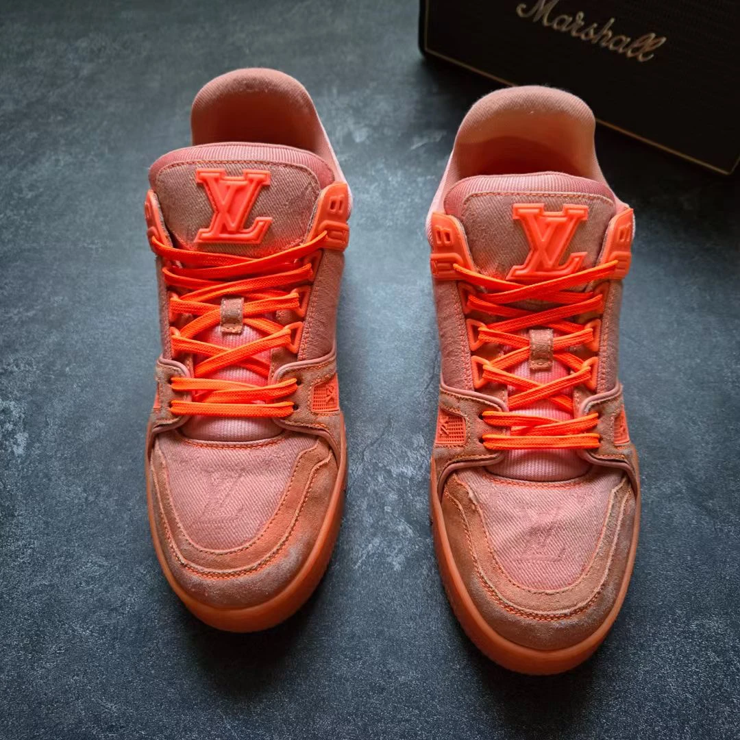Louis Vuitton/99新/39.5码 路易威登 TRAINER 荧光橙 老花牛仔鞋