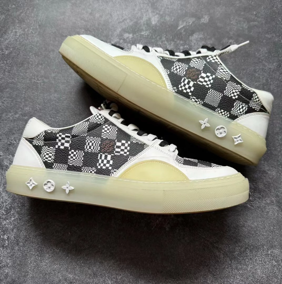 99新 LouisVuitton/路易威登 7.5码 Ollie 黑白棋盘格板鞋