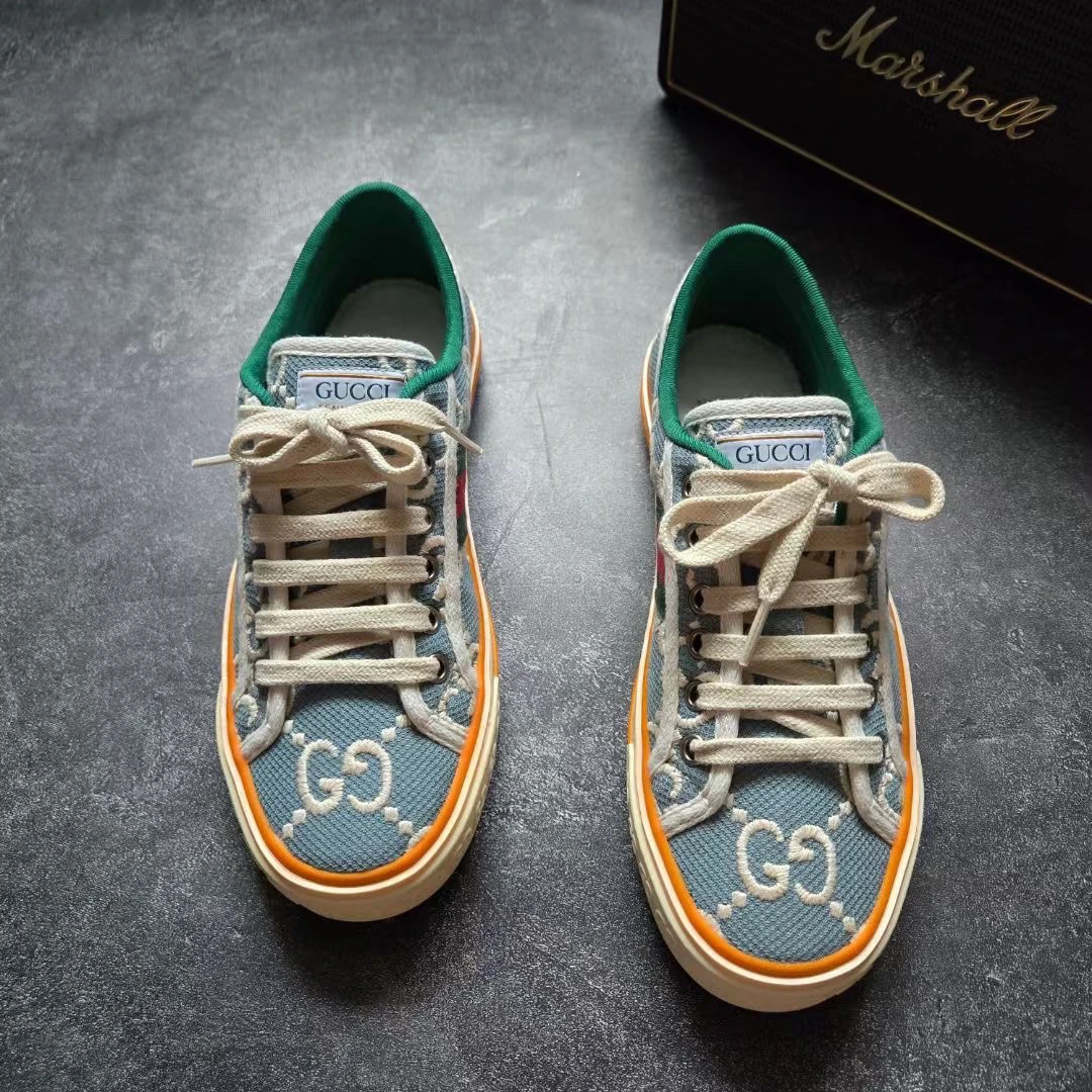 全新未使用 GUCCI/古驰 36码 Tennis做旧复古满印老花板鞋