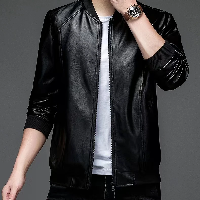 秋冬新款韩版时尚男士商务潮流休闲棒球领帅气棒球服208薄款皮革
