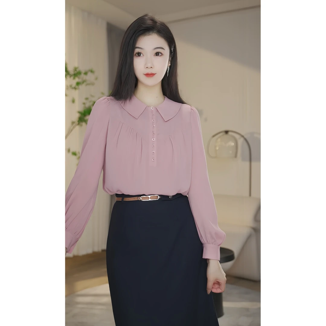 曼贝8493184衬衫女时尚纯色设计感显瘦上衣宽松气质小众衬衣