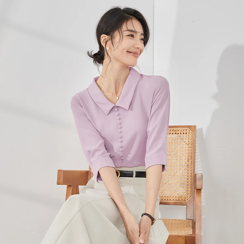 曼贝8392216衬衫女短袖夏季新款时尚纯色显瘦上衣宽松气质衬衣