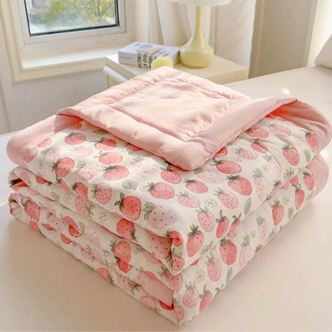 母婴a类夏凉被夏季空调被柔软水洗棉印花被子120*150草莓多多