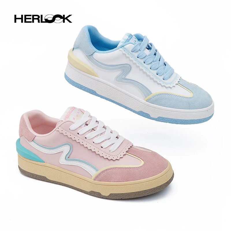 HERLOOK涌浪花边板鞋女多巴胺小众复古厚底轻便休闲德训鞋