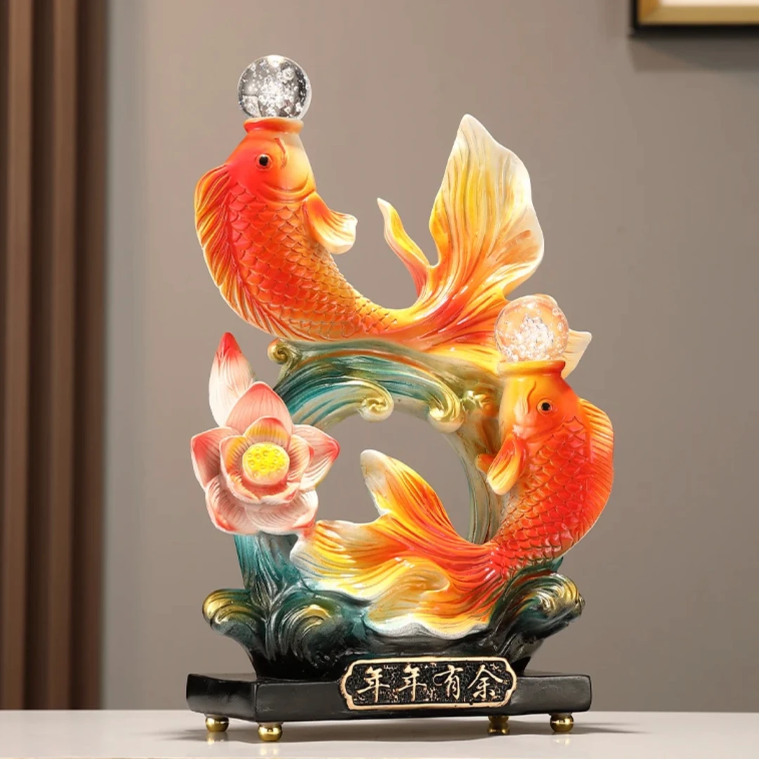 新中式高档双鱼摆件招财客厅电视柜玄关展示柜装饰品乔迁新居礼品