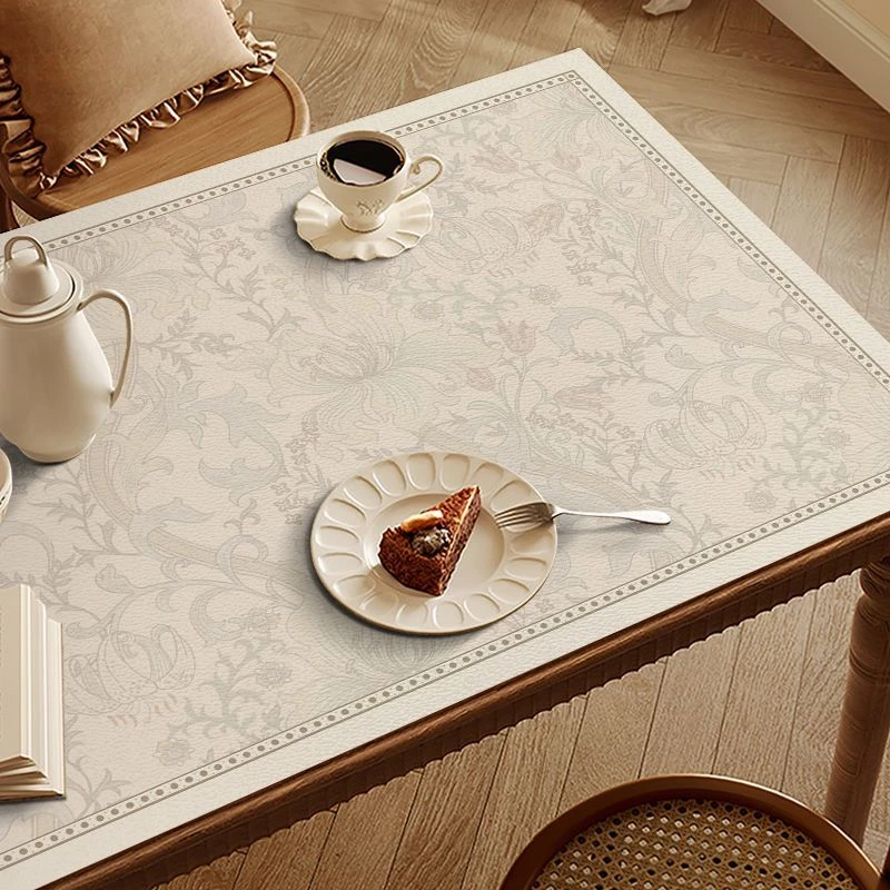 法式餐桌垫子防水防油免洗可擦耐脏皮革桌布复古风轻奢长方形桌布